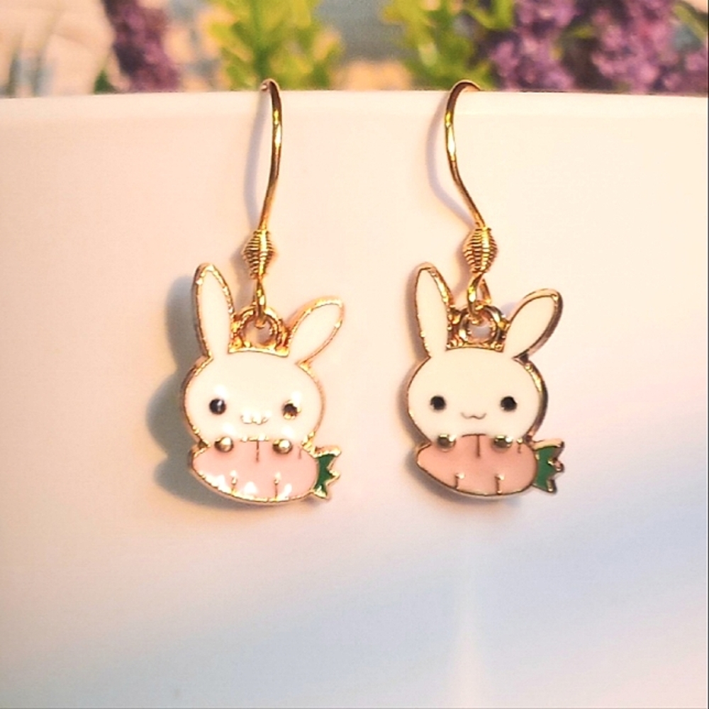 Cute Bunny with Pink Carrot Earrings
